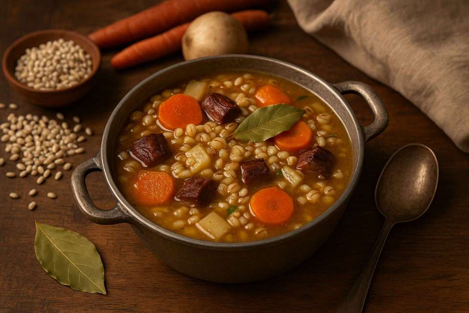 Ensopado de Cevada com Legumes e&nbsp;Carne
