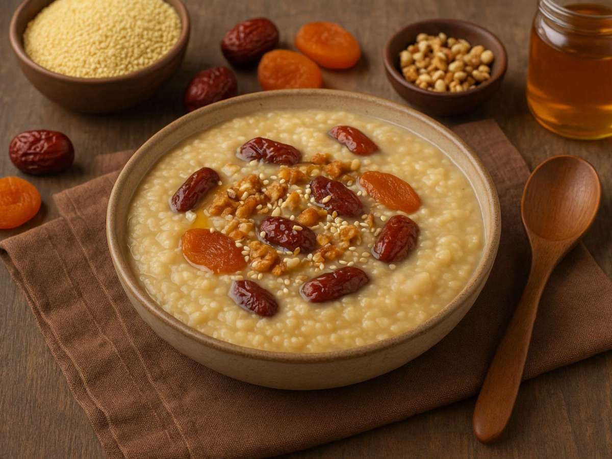 Mingau de Milheto com Inhame e Frutas&nbsp;Secas