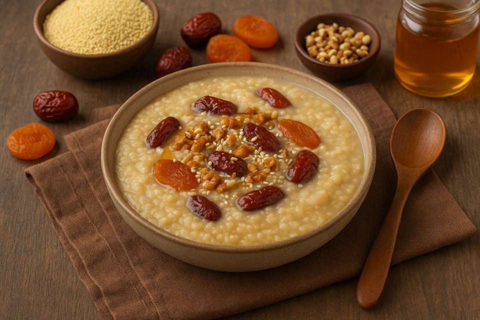 Mingau de Milheto com Inhame e Frutas&nbsp;Secas